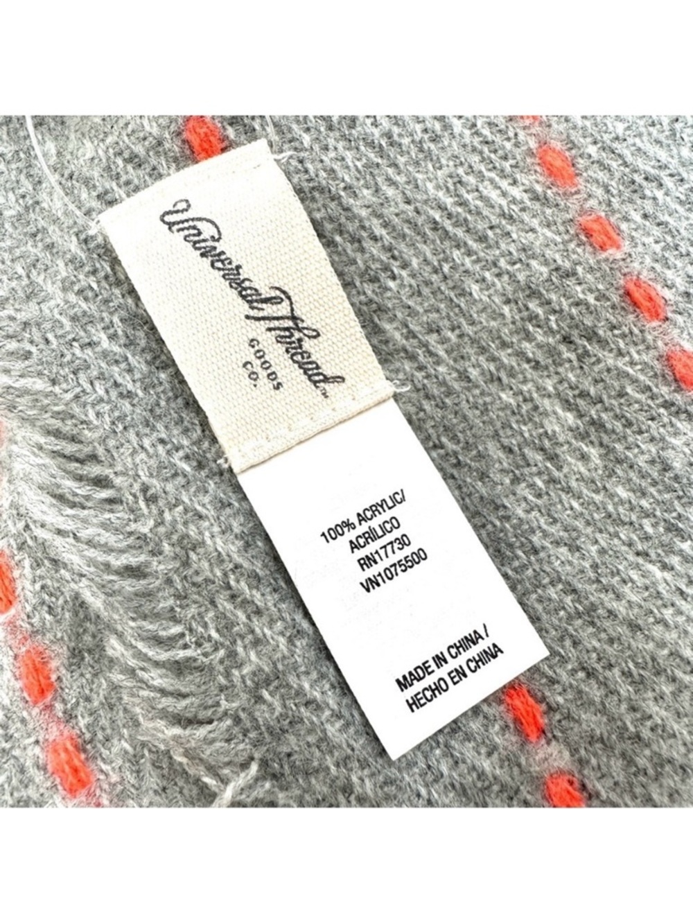 Gray Scarf with Coral Stitch Stripes | Soft Lightweight Fringe Wrap Shawl NWT - Picture 7 of 9